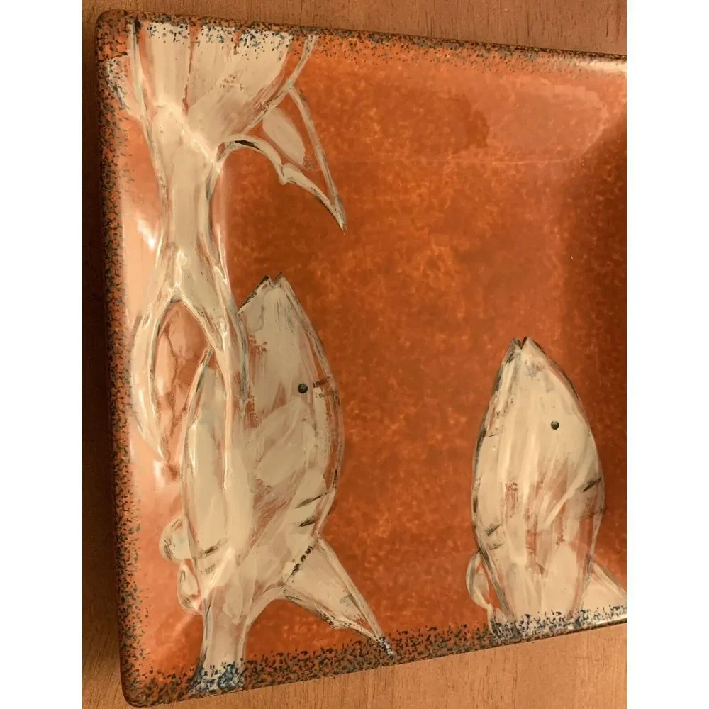 American Atelier at Home Currents 5628-S Earthenware Fish Decor Platter Plate 9